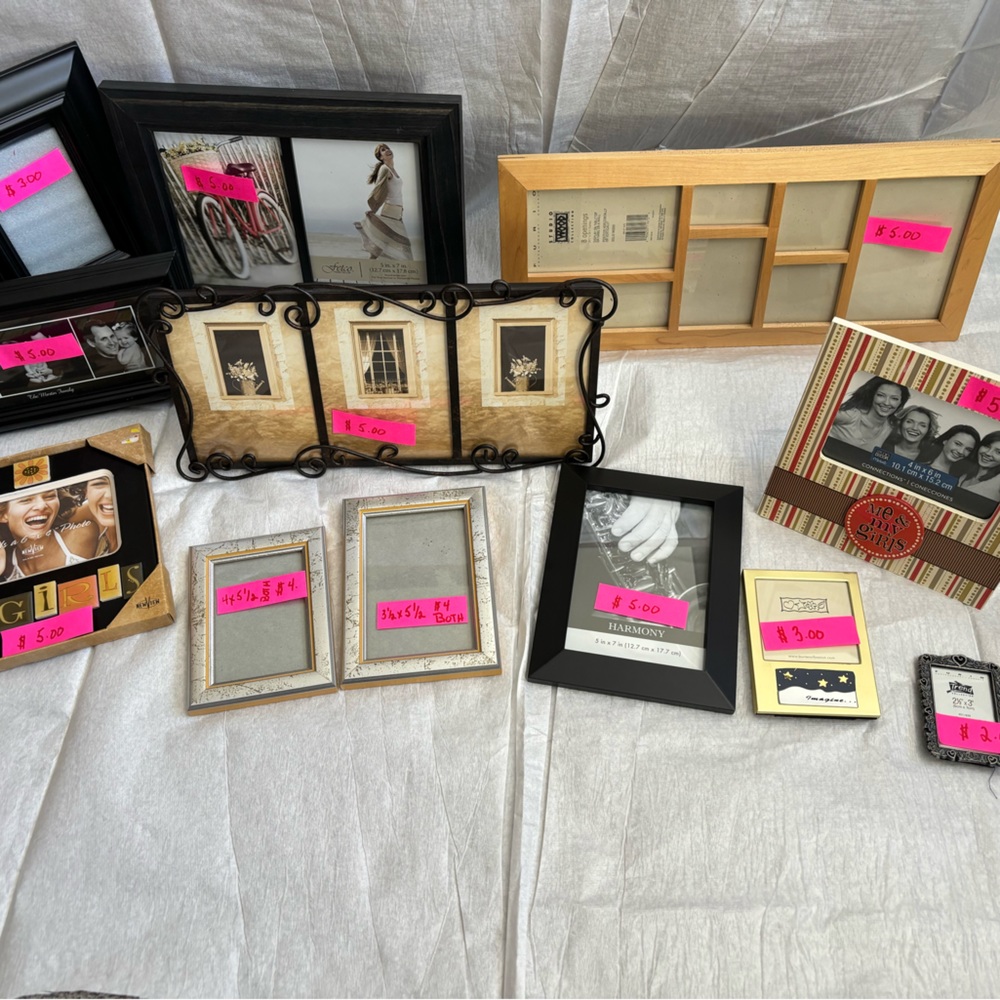 Picture frames. Various sizes. Priced from $2. To $10